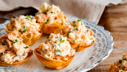 Cestinhas de palmito e salmão